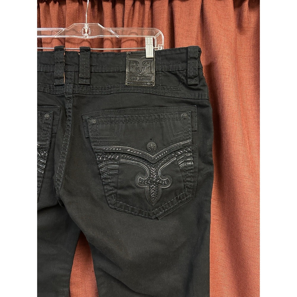 Rock Revival Sheen Straight Jeans Mens 42x30 Black Fleur De Lis